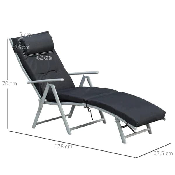 Rootz Sun Lounger - Beach Lounger - Garden Lounger - Foldable - Adjustable - Black - 137 X 63.5 X 100.5 Cm
