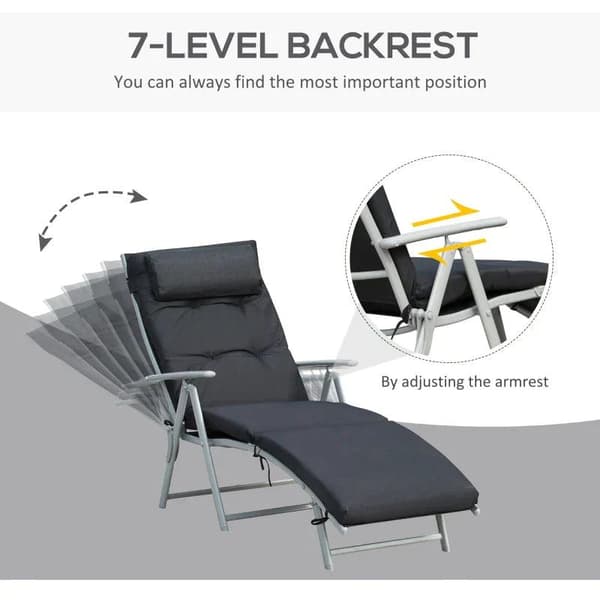 Rootz Sun Lounger - Beach Lounger - Garden Lounger - Foldable - Adjustable - Black - 137 X 63.5 X 100.5 Cm