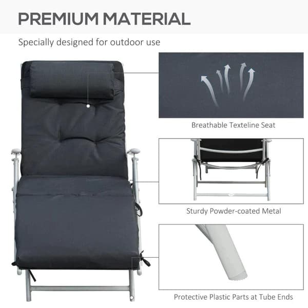 Rootz Sun Lounger - Beach Lounger - Garden Lounger - Foldable - Adjustable - Black - 137 X 63.5 X 100.5 Cm