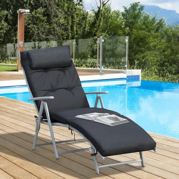 Rootz Sun Lounger - Beach Lounger - Garden Lounger - Foldable - Adjustable - Black - 137 X 63.5 X 100.5 Cm