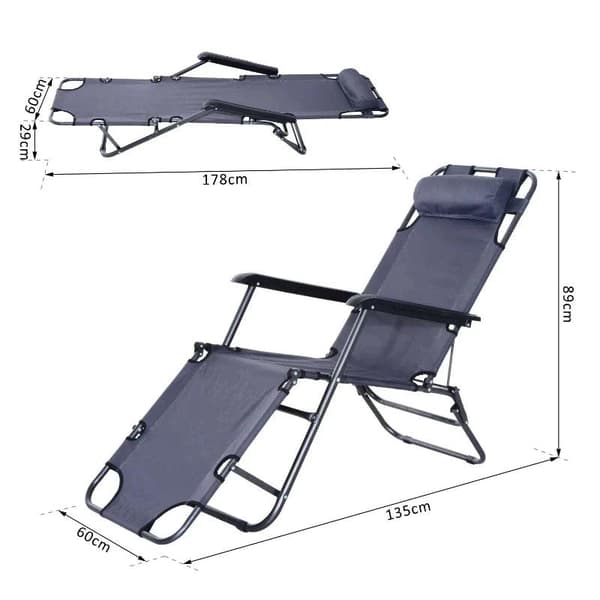 Rootz Trädgårdssäng - Solstol - Hopfällbar strandsäng - 2-vånings Trädgårdssäng - 2 i 1 hopfällbar vila - Grå - 135 x 60 x 89 cm