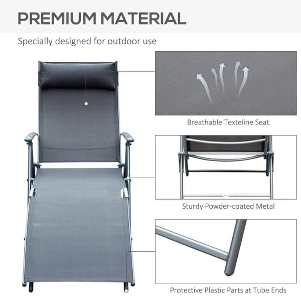 Rootz Sun Lounger - Beach Lounger - Garden Lounger - Foldable - Gray Metal - Fabric Gray - 137 X 63.5 X 100.5 Cm