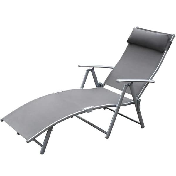 Rootz Sun Lounger - Beach Lounger - Garden Lounger - Foldable - Gray Metal - Fabric Gray - 137 X 63.5 X 100.5 Cm