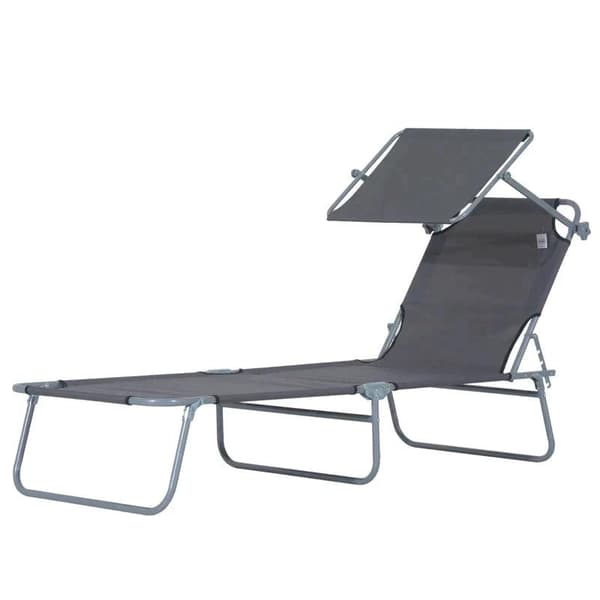Rootz aurinkotuoli - puutarhatuoli - rantatuoli - Wellness lepotuoli - Taitettava - Aurinkosuoja - Säädettävä lepotuoli - Harmaa - 187L X 58W X 36H CM