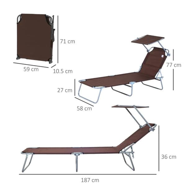 Rootz aurinkotuoli - Puutarhatuoli - Wellness lepotuoli - Rantatuoli - Kokoontaittuva - Säädettävä lepotuoli - Mukava aurinkotuoli - Ruskea - 187 X 58