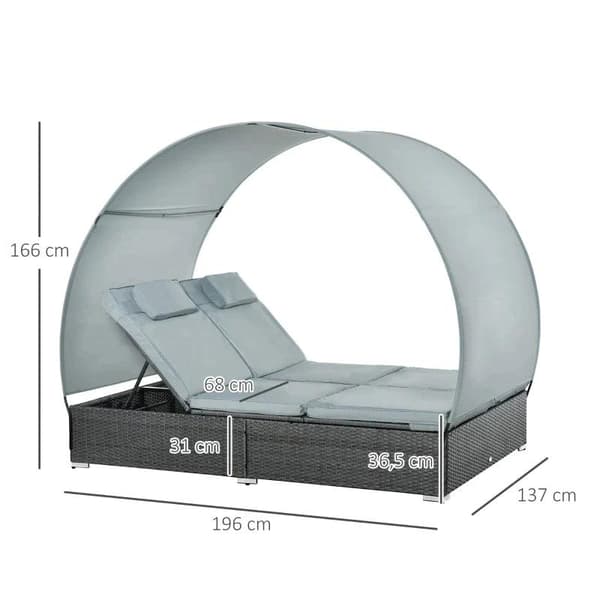 Rootz Dubbel Solstol - Solstol - Soltak - Trädgårdssäng - Stål/Polyester - Grå - 196 x 137 x 36,5 cm
