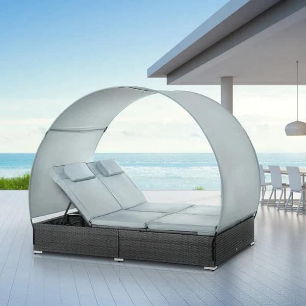 Rootz Dubbel Solstol - Solstol - Soltak - Trädgårdssäng - Stål/Polyester - Grå - 196 x 137 x 36,5 cm