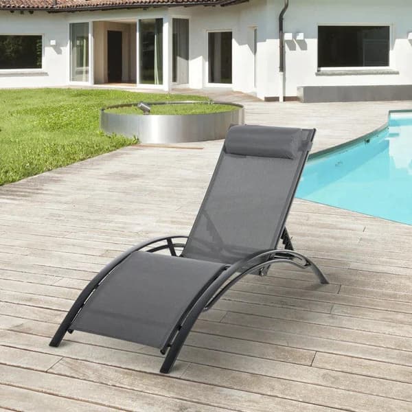Rootz Sun Lounger - Havesenge - Relax Lounger - Med Bolster - Aluminium/Textilene/Polyester - Grå - 171L x 64W x 82H cm