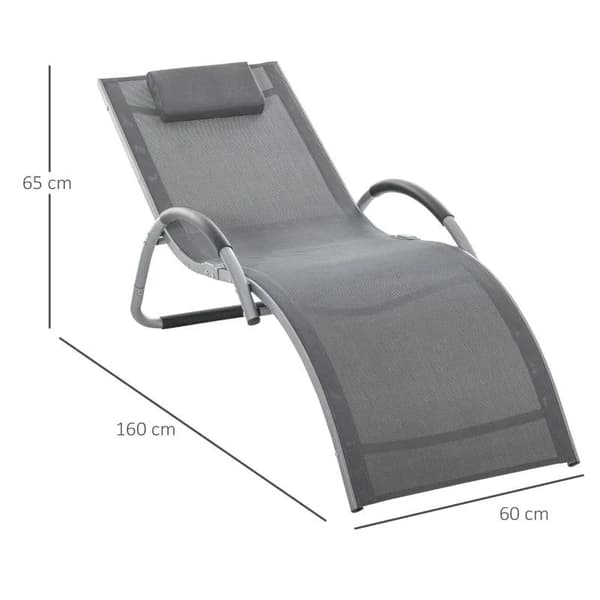 Rootz Garden Lounger - Solseng - Relax Lounger - Med puder - Aluminium/Text Line/Foam - Mørkegrå - 160 x 60 x 65 cm