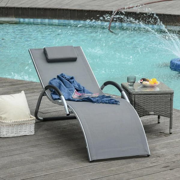 Rootz Garden Lounger - Solseng - Relax Lounger - Med puder - Aluminium/Text Line/Foam - Mørkegrå - 160 x 60 x 65 cm
