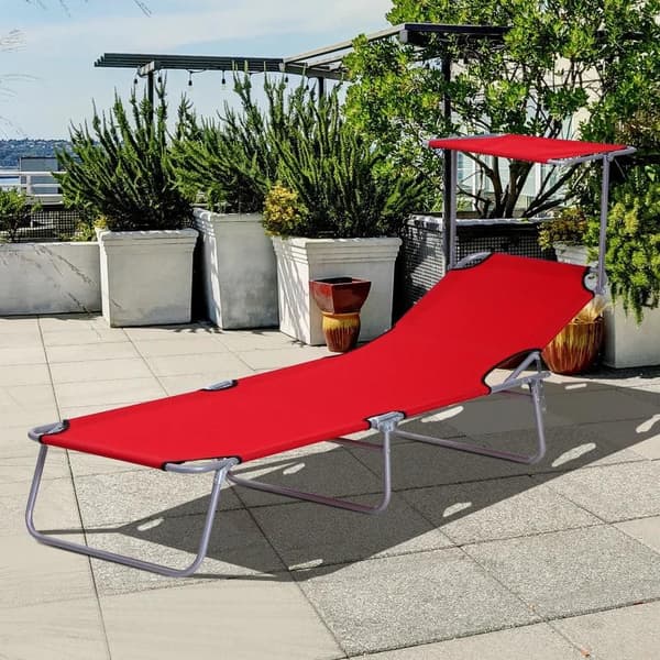Rootz Solseng - Haveseng - Wellness liggestol - Strandseng - Solbeskyttelse - Rød - 187 x 58 x 36 cm