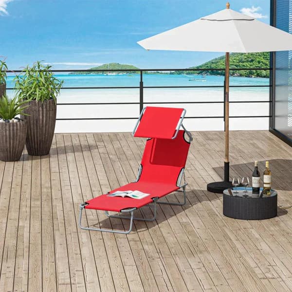 Rootz Solseng - Haveseng - Wellness liggestol - Strandseng - Solbeskyttelse - Rød - 187 x 58 x 36 cm