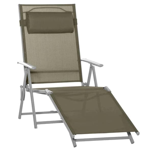 Rootz Solseng - Liggestol - Haveseng - 7 Positioner - Justerbar - Strandseng med pude - Sammenfoldelig - Mesh Metal - Grå + Sølv - 137 x 63,5 x 100,5