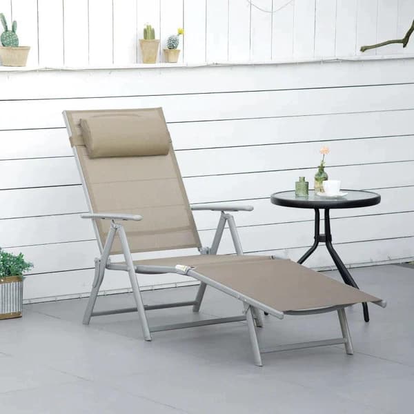 Rootz Solseng - Liggestol - Haveseng - 7 Positioner - Justerbar - Strandseng med pude - Sammenfoldelig - Mesh Metal - Grå + Sølv - 137 x 63,5 x 100,5