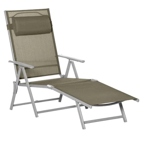 Rootz Solseng - Liggestol - Haveseng - 7 Positioner - Justerbar - Strandseng med pude - Sammenfoldelig - Mesh Metal - Grå + Sølv - 137 x 63,5 x 100,5