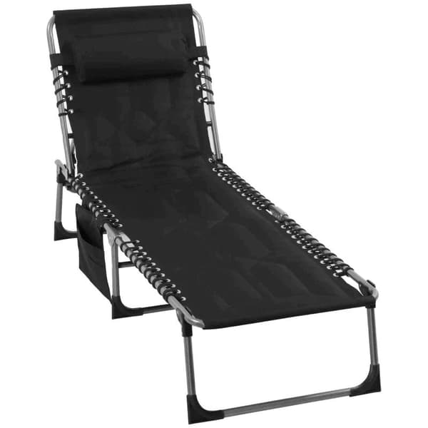 Rootz Solstol - Hopfällbar Solstol - Trädgårdssäng - Med Dyna - 5-nivå justerbar - Ryggstöd - Stål/Oxford Duk/Skum - Svart - 188 x 57 x 30 cm