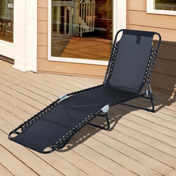 Rootz Solstol - Hopfällbar trädgårdssäng - Fällbar trädgård 4-stegs ryggstöd - Justerbar - Stål - Meshtyg - Svart - 197 x 58 x 76 cm