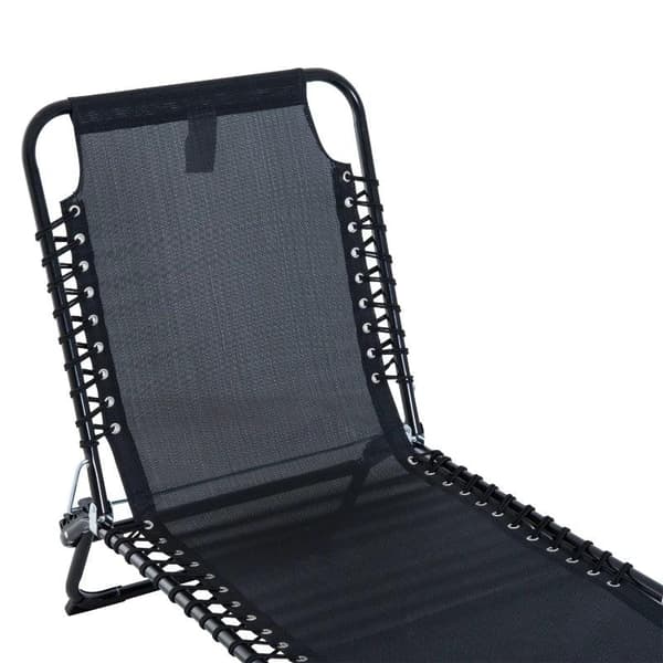 Rootz Solstol - Hopfällbar trädgårdssäng - Fällbar trädgård 4-stegs ryggstöd - Justerbar - Stål - Meshtyg - Svart - 197 x 58 x 76 cm