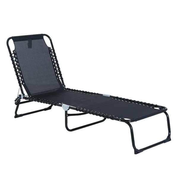 Rootz Solstol - Hopfällbar trädgårdssäng - Fällbar trädgård 4-stegs ryggstöd - Justerbar - Stål - Meshtyg - Svart - 197 x 58 x 76 cm