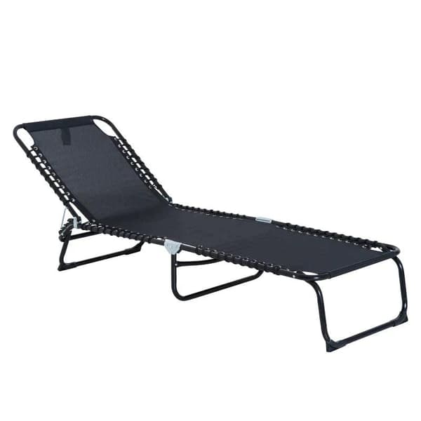 Rootz Solstol - Hopfällbar trädgårdssäng - Fällbar trädgård 4-stegs ryggstöd - Justerbar - Stål - Meshtyg - Svart - 197 x 58 x 76 cm