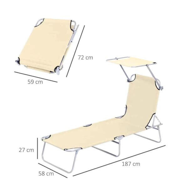 Rootz Solseng - Haveseng - Wellness liggestol - Strandseng - Sammenklappelig med solafskærmning - Beige - 187 x 58 x 36 cm