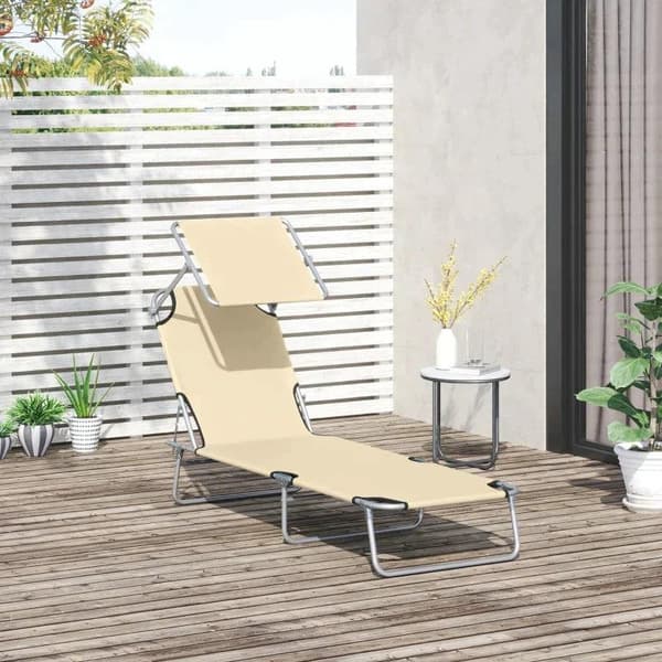 Rootz Solseng - Haveseng - Wellness liggestol - Strandseng - Sammenklappelig med solafskærmning - Beige - 187 x 58 x 36 cm
