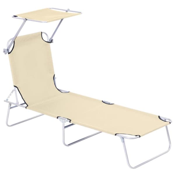 Rootz Solseng - Haveseng - Wellness liggestol - Strandseng - Sammenklappelig med solafskærmning - Beige - 187 x 58 x 36 cm