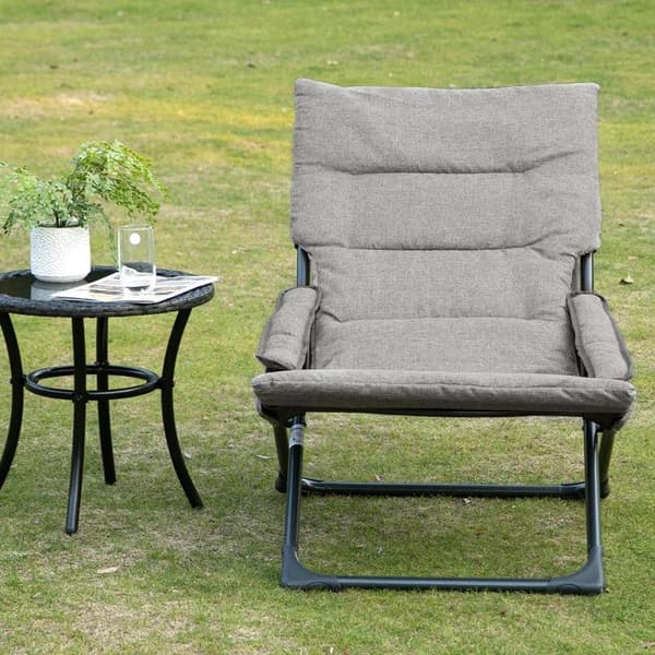Rootz Foldestol - Afslapningsstol - Foldestol Med Pad - Stål - Tekstilstof - Grå - 66 x 94 x 79 cm