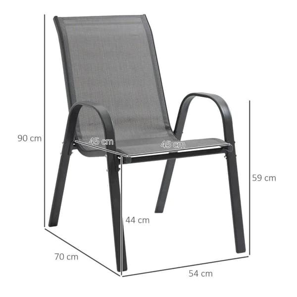 Rootz Havestol - Sæt med 2 havestole med armlæn - Have spisestuestole - Metal - Åndbart netstof - Grå - 70 x 54 x 90 cm