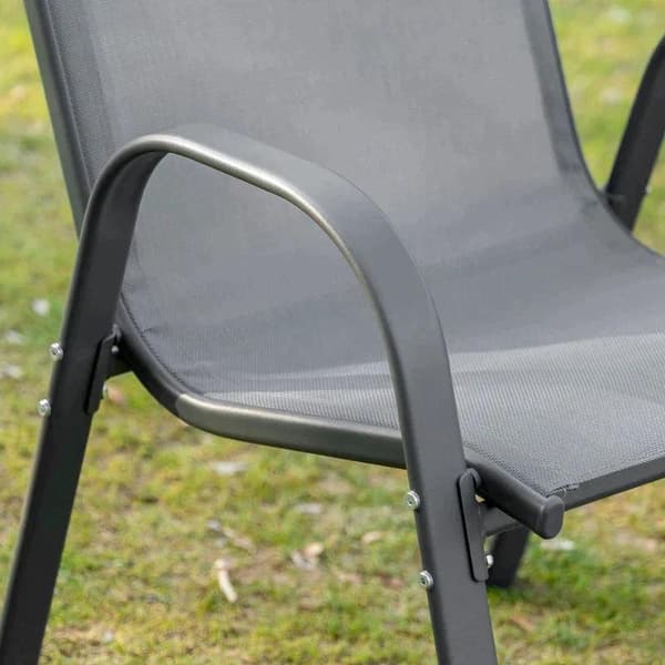 Rootz Havestol - Sæt med 2 havestole med armlæn - Have spisestuestole - Metal - Åndbart netstof - Grå - 70 x 54 x 90 cm