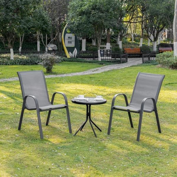 Rootz Havestol - Sæt med 2 havestole med armlæn - Have spisestuestole - Metal - Åndbart netstof - Grå - 70 x 54 x 90 cm
