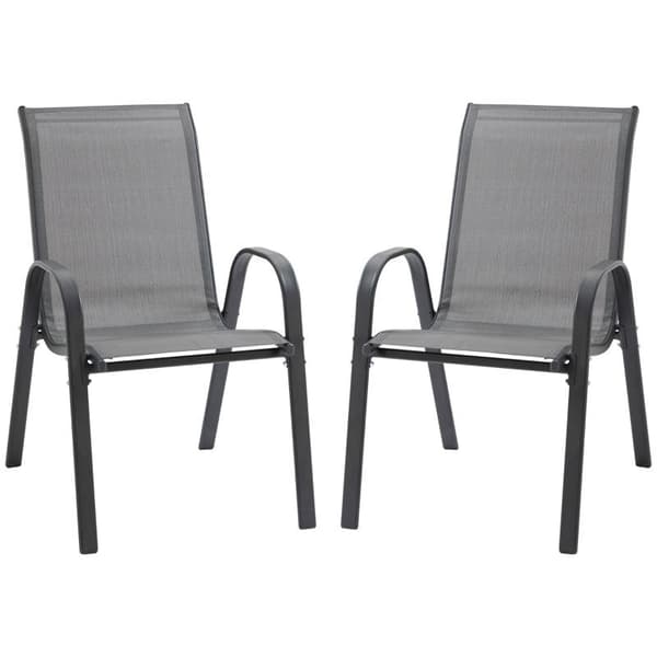 Rootz Havestol - Sæt med 2 havestole med armlæn - Have spisestuestole - Metal - Åndbart netstof - Grå - 70 x 54 x 90 cm