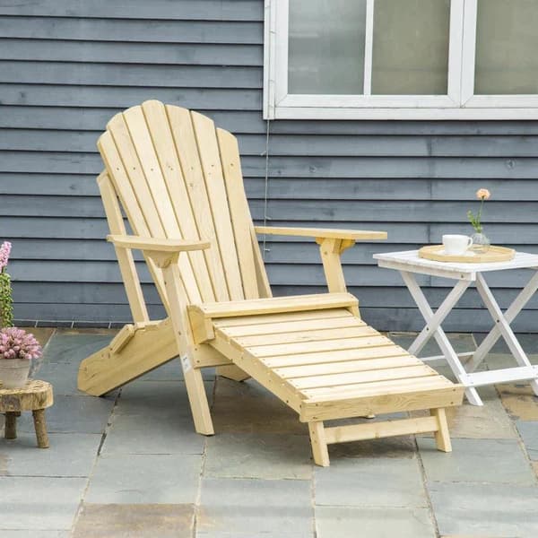 Rootz Havestol - Adirondack Havestol med Fodstøtte - Sammenklappelig liggestol - Udendørs havemøbler - Naturligt fyrretræ - 78 x 140 x 94 cm