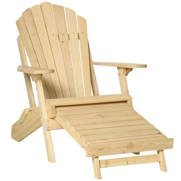 Rootz Havestol - Adirondack Havestol med Fodstøtte - Sammenklappelig liggestol - Udendørs havemøbler - Naturligt fyrretræ - 78 x 140 x 94 cm