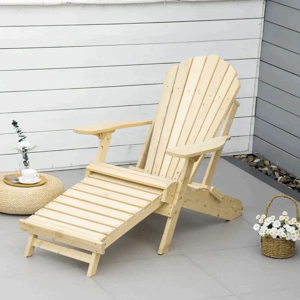 Rootz Havestol - Adirondack Havestol med Fodstøtte - Sammenklappelig liggestol - Udendørs havemøbler - Naturligt fyrretræ - 78 x 140 x 94 cm