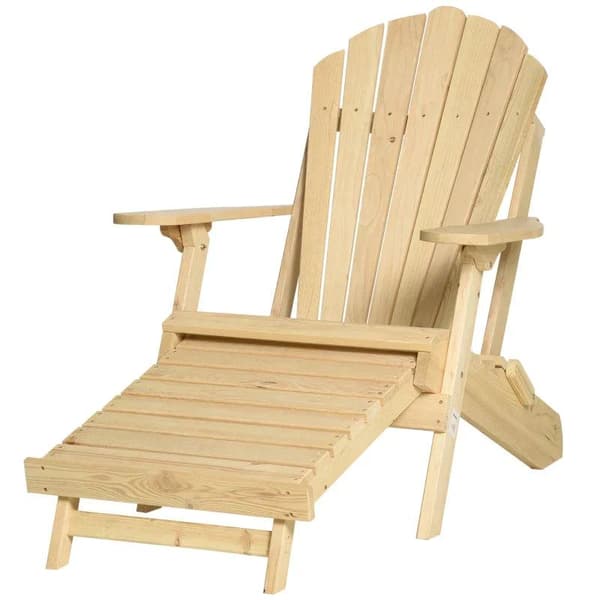 Rootz Havestol - Adirondack Havestol med Fodstøtte - Sammenklappelig liggestol - Udendørs havemøbler - Naturligt fyrretræ - 78 x 140 x 94 cm