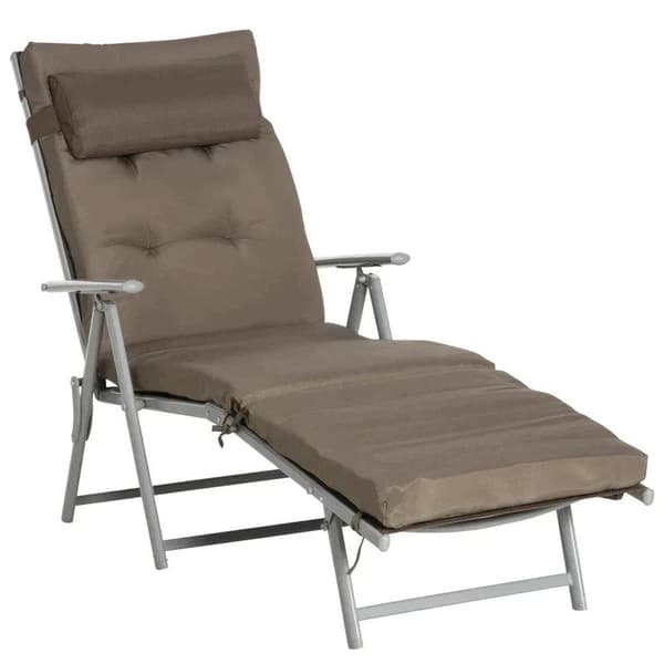 Rootz Haveseng - Solseng - Strandseng - Sammenklappelig - Justerbar - Med pude - Metal/Stof - Brun/Sølv - 137 x 63,5 x 100,5 cm