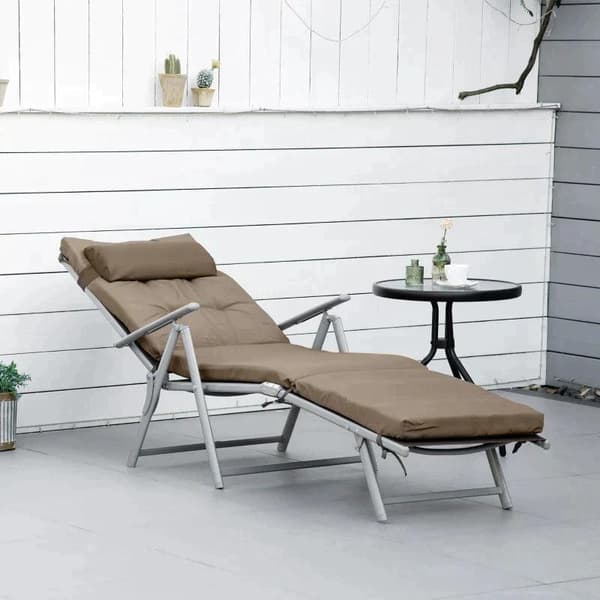 Rootz Haveseng - Solseng - Strandseng - Sammenklappelig - Justerbar - Med pude - Metal/Stof - Brun/Sølv - 137 x 63,5 x 100,5 cm