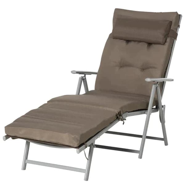 Rootz Haveseng - Solseng - Strandseng - Sammenklappelig - Justerbar - Med pude - Metal/Stof - Brun/Sølv - 137 x 63,5 x 100,5 cm