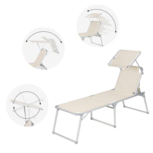 Rootz aurinkotuoli - Ulkoaurinkotuoli - Taitettava aurinkotuoli - Säädettävä aurinkotuoli - Puutarha-aurinkotuoli - Pehmusteella ja katolla - Beige -
