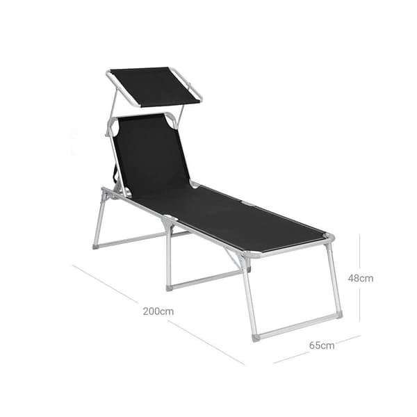 Rootz liggestol - Stor liggestol - Udendørs liggestol - Sammenklappelig liggestol - Justerbar liggestol - Havesolstol - Solseng med solsejl - Sort - 6