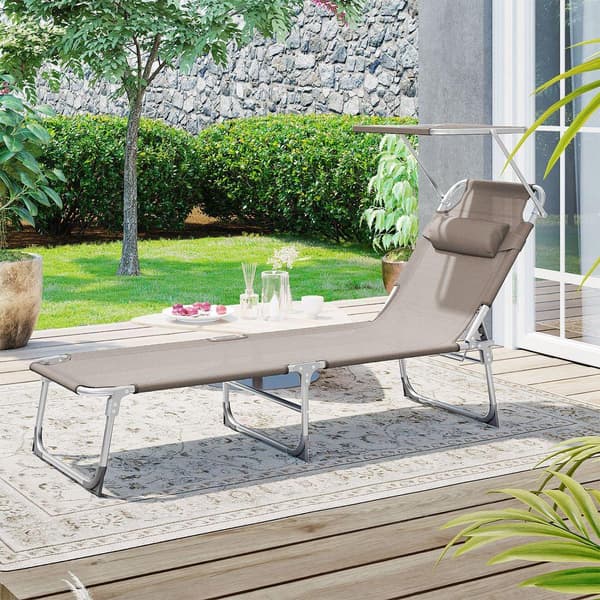 Rootz liggestol - Udendørs liggestol - Sammenklappelig liggestol - Justerbar liggestol - Havesolstol - Med justerbart ryglæn - Taupe - 53 x 193 x 29,5