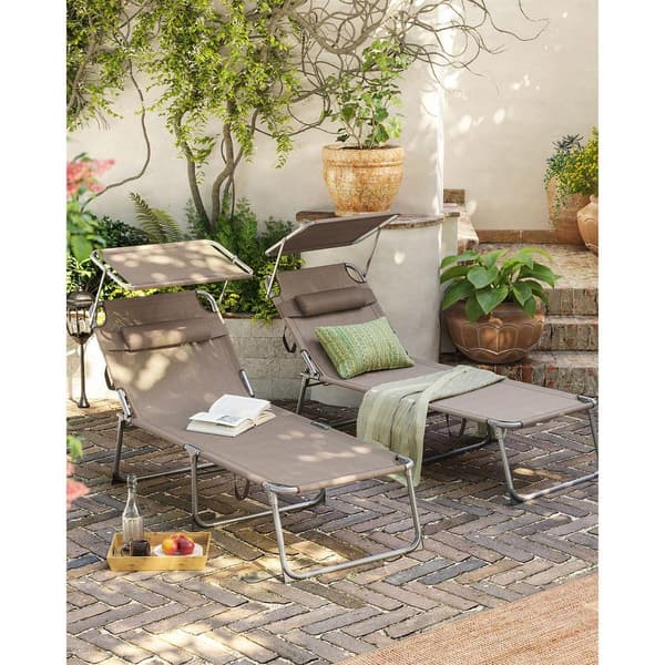 Rootz Solstol - Utomhussolstol - Fällbar solstol - Justerbar solstol - Trädgårdssolstol - Med tak - Taupe - 71 x 200 x 38 cm