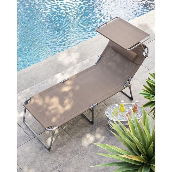 Rootz Solstol - Utomhussolstol - Fällbar solstol - Justerbar solstol - Trädgårdssolstol - Med tak - Taupe - 71 x 200 x 38 cm