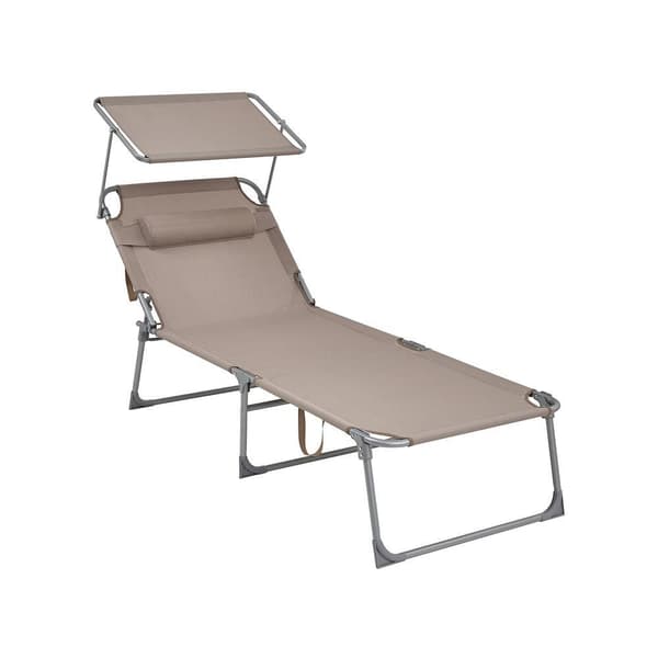 Rootz Solstol - Utomhussolstol - Fällbar solstol - Justerbar solstol - Trädgårdssolstol - Med tak - Taupe - 71 x 200 x 38 cm