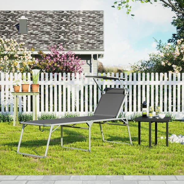 Rootz liggestol - Solseng med solsejl - Udendørs solseng - Terrassesolstol - Havesolseng - Solseng - Strandsolstol - Transportabel liggestol - Grå - 6