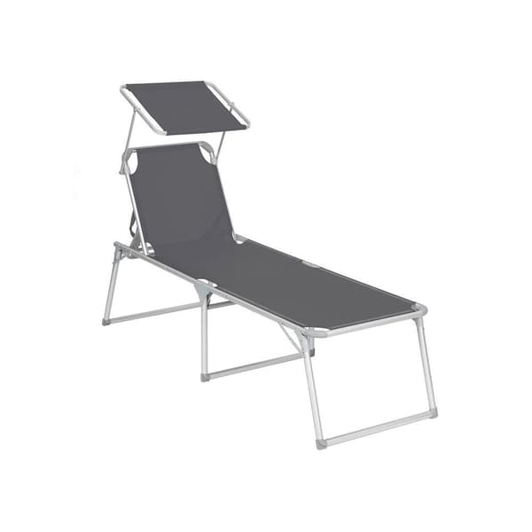 Rootz Solstol - Solstol med solskydd - Utomhussolstol - Uteplats Solstol - Trädgårdssolstol - Solsäng - Strandsolstol - Bärbar solstol - Grå - 65 x 20