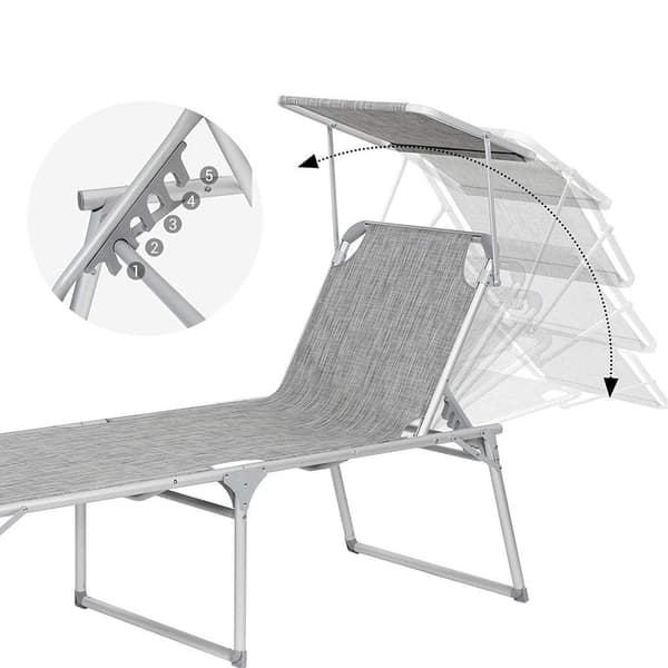 Rootz Solstol - Utomhussolstol - Uteplats Solstol - Trädgårdssolstol - Solsäng - Strandsolstol - Bärbar solstol - Grå - 65 x 200 x 48 cm (L x B x H)