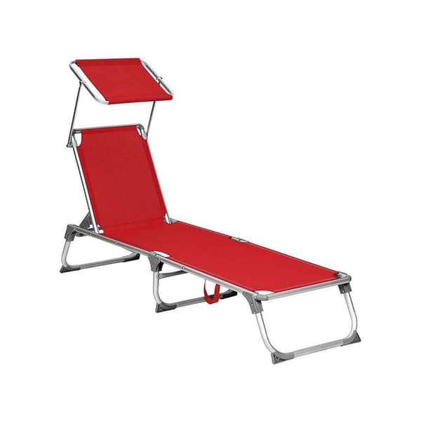 Rootz Solstol - Solstol med solskydd - Utomhussolstol - Fällbar solstol - Bärbar solstol - Solskydd - Aluminium - Syntetfibertyg - Röd - 55 x 193 x 31