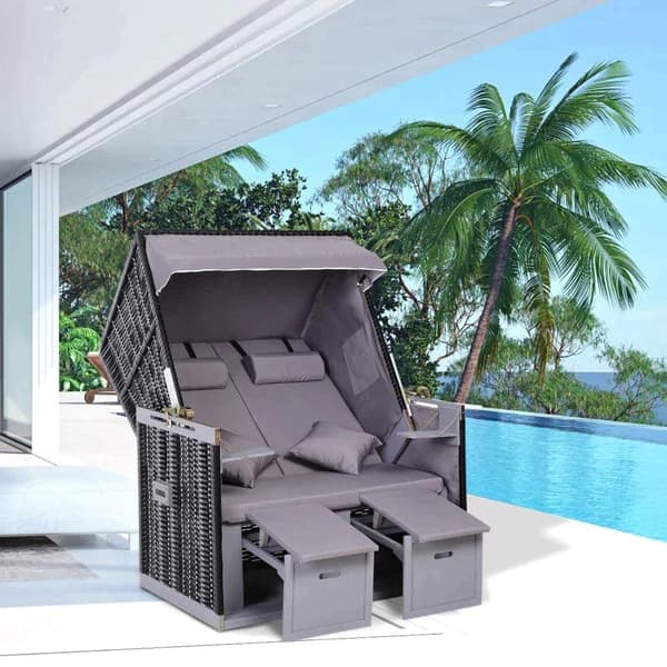 Rootz strandstol - tilbagelænet ryglæn - 2 personer - Puder - Pyntepuder - Grå - 118 x 79 x 150 cm